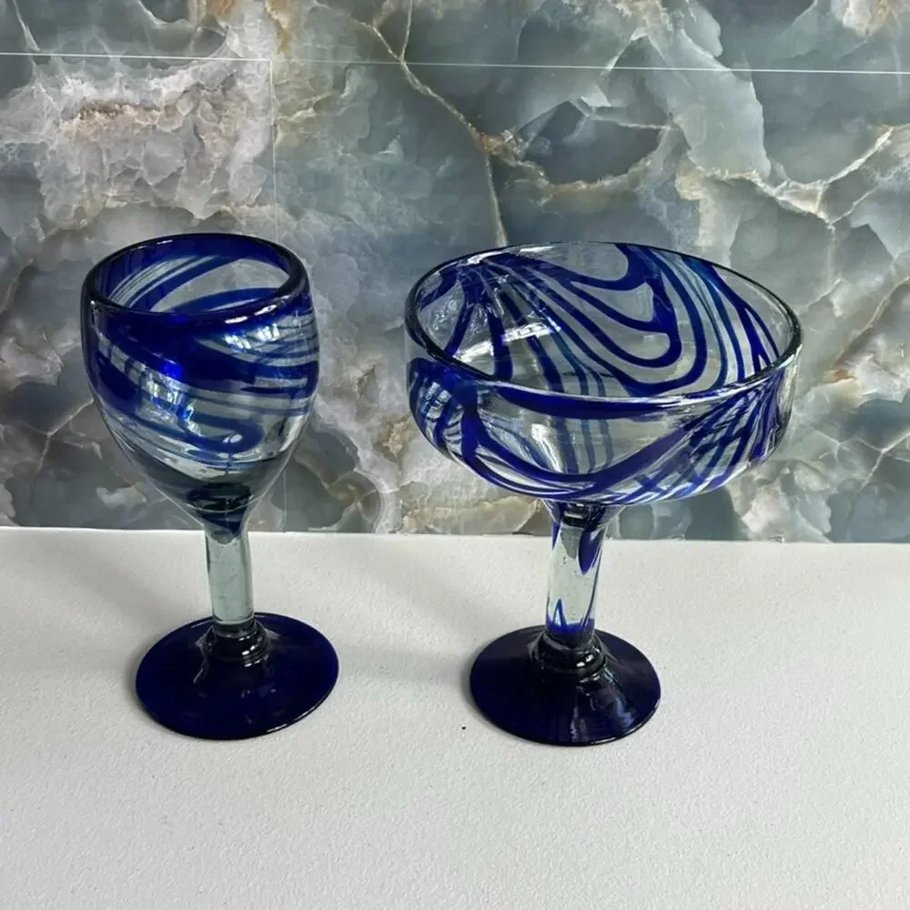 Mexican Swirl Hand Blown Margarita Glasses 7